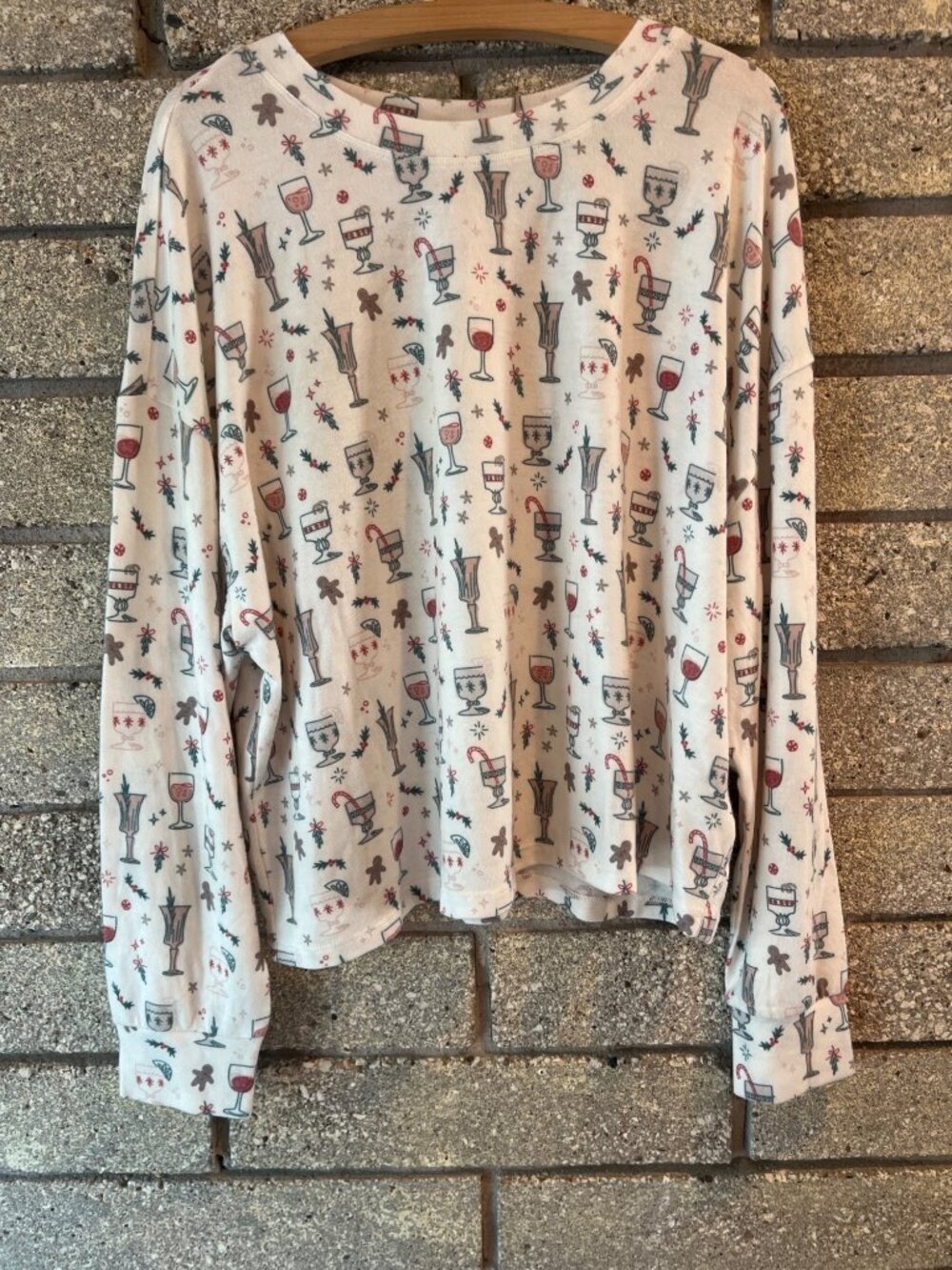 Z Supply XL Holiday-Themed Lounge Top In Soft Cotton-Blend Festive Drink Print L